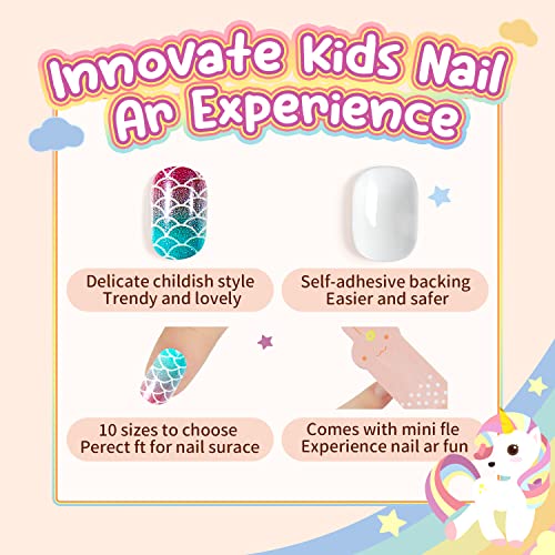 Modelones Kids Press on Nails Set - 144 Pcs Glitter Mermaid Art