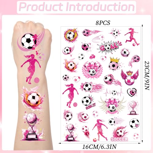 Pink Soccer Temporary Tattoos - 200+ Soccer Birthday Party Favors & Decorations