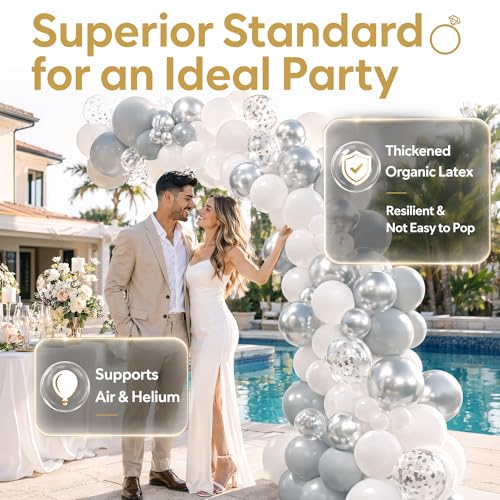 KARLURE White Silver Balloon Arch Kit - Party Decoration Garland