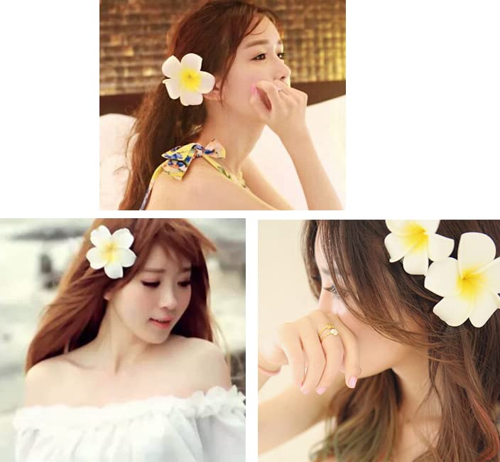 HipGirl 6pc Plumeria Hair Clips Set – 2.5in Hawaiian Flower Hair Barrettes for Women & Girls