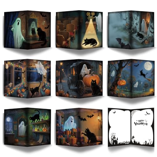 SuperShunhu Halloween Card Set - 24 Blank Note Cards with Cats & Ghosts