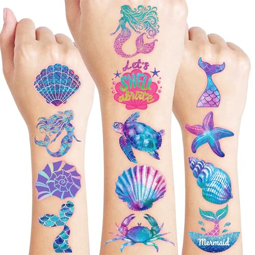 60 PCS Purple Mermaid Temporary Tattoos for Kids' Parties