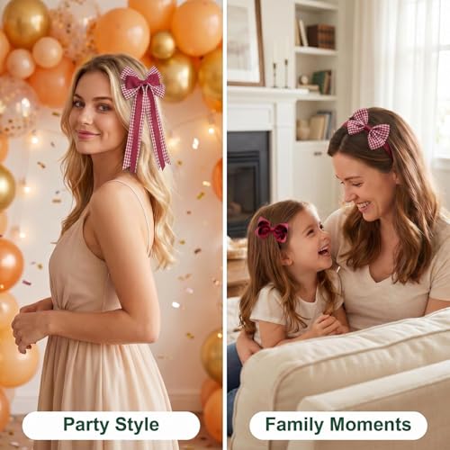 15-Pack Maroon & White Hair Bows Set for Toddlers & Teens