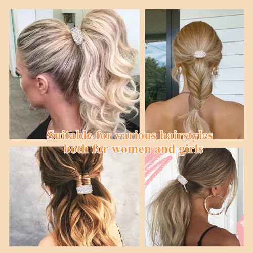 YISSION Silver Rhinestone Sparkly Hair Ties - 4 Pack Elegant Ponytail Holders