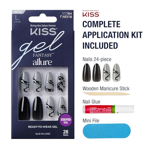 KISS Gel Fantasy Press-On Nails - Long Almond Fake Nails, 28 Piece Kit