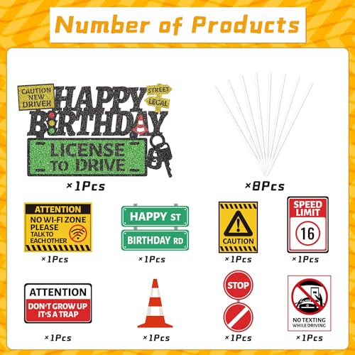 Driver's License 16th Birthday Cake Toppers - 9pcs Set for Boys