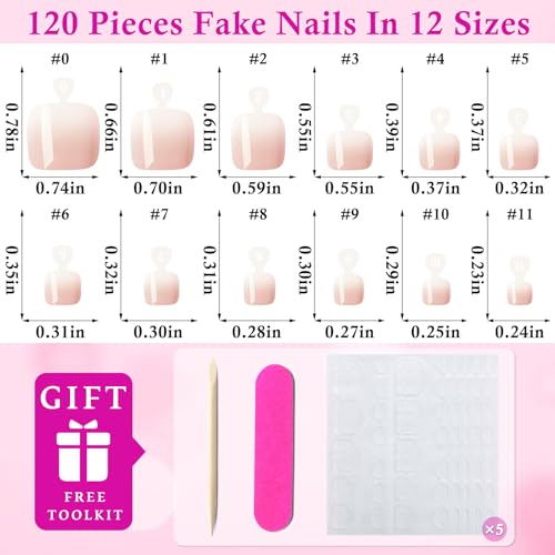 Ombre LoveOurHome 120pc Press On Toenails Kit for Toes - Glue On Short Square False Nails