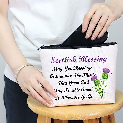 Scottish Blessing Makeup Bag - Thistle Travel Pouch by MNIGIU