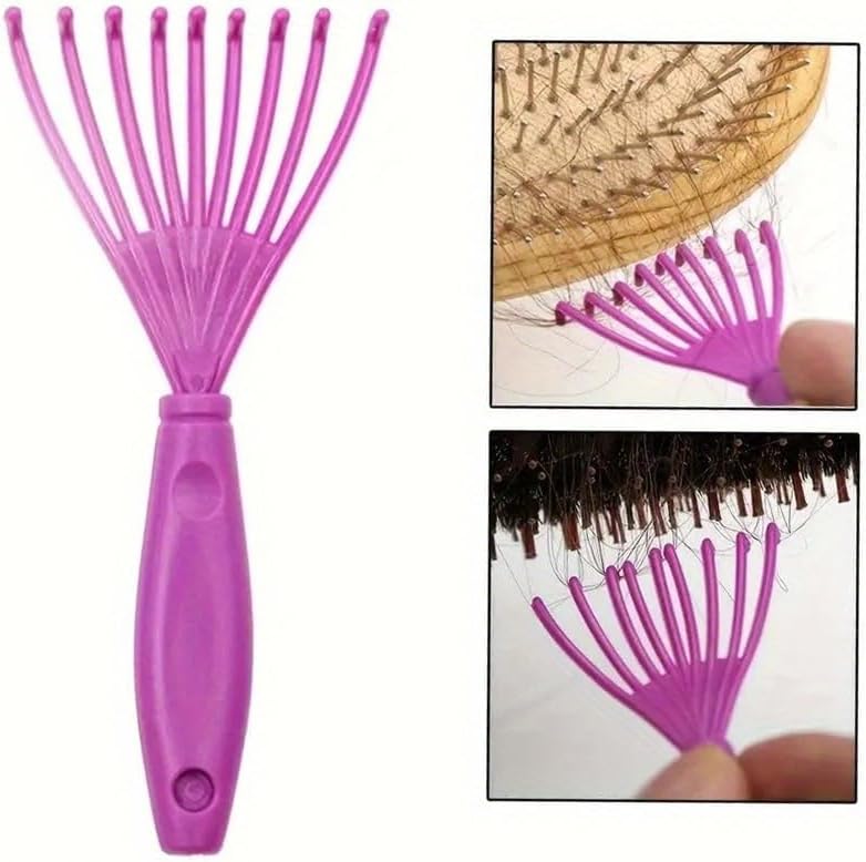 Detangling Hair Cleaner Brush Set - 6 Pcs Hairbrush Cleaning Tool for Normal Hair - Black & Purple
