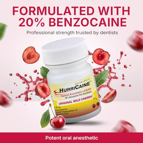 HurriCaine Topical Anesthetic Liquid - 20% Benzocaine, Wild Cherry, 1 oz