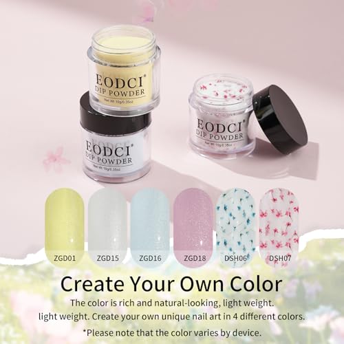 Eodci Flower Dip Powder Nail Kit with Dried Crystal Flowers - 6 Colors, No UV Needed