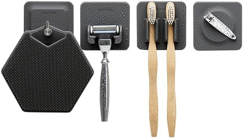 Tooletries 4-in-1 Tile Series - Silicone Toiletry Organizer with Secure Holders | Charcoal