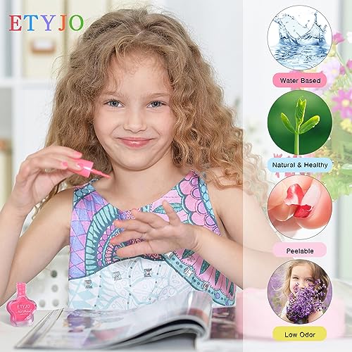 ETYJO Kids Nail Polish Set D - 12 Color Non-Toxic Water-Based Peel-Off Quick Dry for Girls 3-12