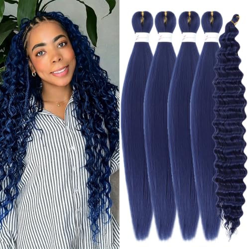 Dark Blue Pre-Stretched Braiding Hair - 26 Inch Boho Style