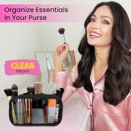 DANCOUR Small Clear Makeup Bag - Water-Resistant Nylon Travel Pouch