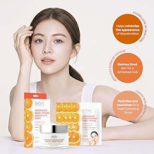Skin Aesthetics Vitamin C & Collagen Skin Care Regimen Set - Hydrating Moisturizer, Sheet Masks & Eye Pads