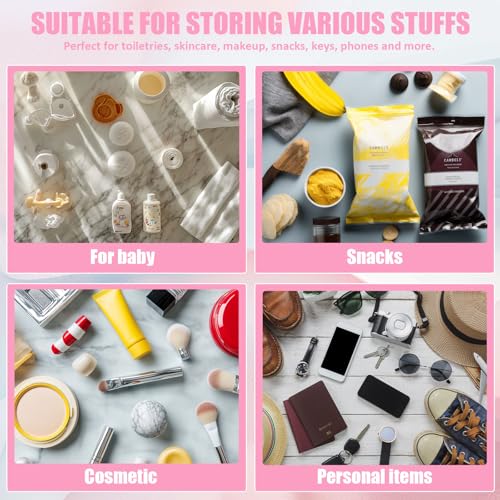 BuyCard Pink Chenille Letter Clear Travel Makeup Bag with Handles – Waterproof Nylon Toiletry Organizer, Spacious & Secure