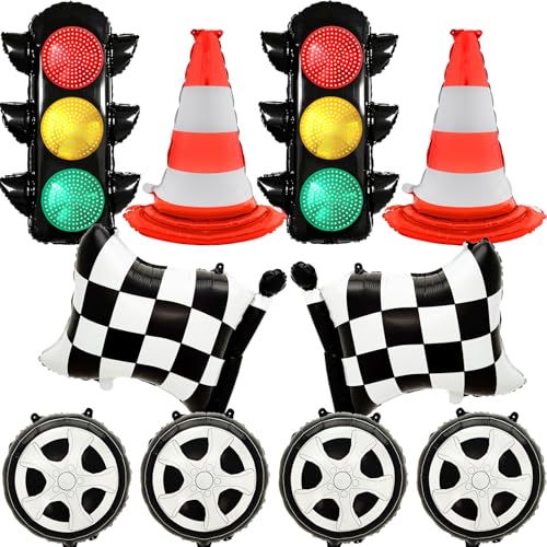 Race Car Birthday Party Decorations Set - 10 Foil Balloons & Traffic Cones