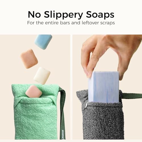 ZOMCHI Exfoliating Soap Saver Bag – 3 Pack (Pink, Mint, Gray)