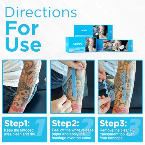 OK TAPE Tattoo Aftercare Bandage - Waterproof & Latex-Free 10.2" x 2 yd