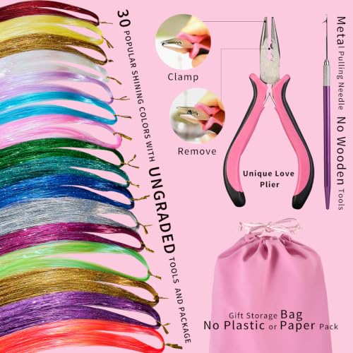 Unique Love Hair Tinsel Kit - 30 Colors Glitter Extensions for Parties