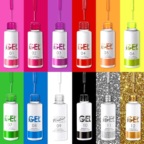 12-Color Nail Liner Gel Polish Kit with Integrated Precision Brush