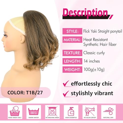 Yaki Straight Drawstring Ponytail Extension 14 Inch T1B/27 Mix
