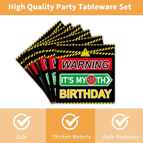 16th Birthday Decorations Set for Boys - Driver's License Theme, 96 Pcs Tableware for 24 Guests