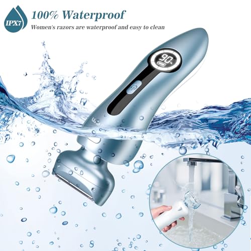 Electric Razors for Women for Legs Bikini Trimmer Electric Shaver for Women Underarm Public Hairs Rechargeable Womens Shaver Wet Dry Use Painless Cordless with Detachable Head (Blue)