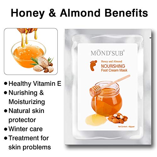 MOND'SUB Honey & Almond Nourishing Foot Masks - 5 Pairs for Soft, Hydrated Feet