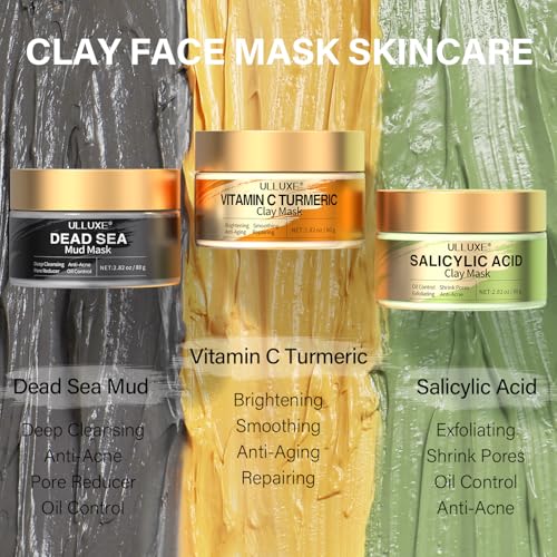 Facial Clay Mask Set - Vitamin C, Dead Sea Mud & Salicylic Acid Masks