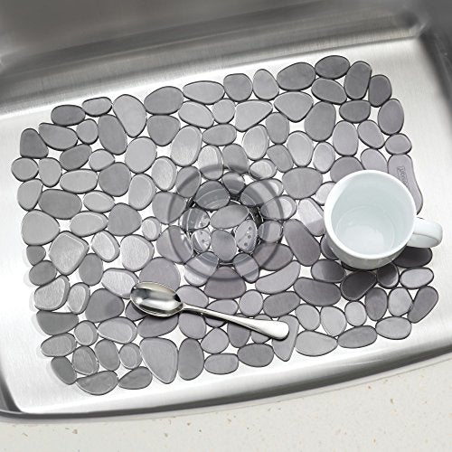 iDesign Pebblz Sink Grid - Non-Skid Plastic Dish Protector Mat, 11.75" x 15.75", Gray