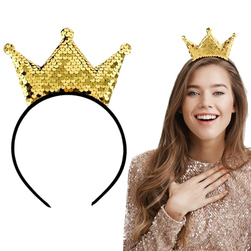 Dimeho Gold Sequin Crown Headband for Parties & Celebrations