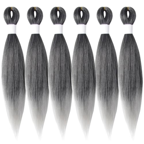 Osuntress Pre-Stretched Braiding Hair 18 Inch TGrey (6 Pack) Short Fake Braid