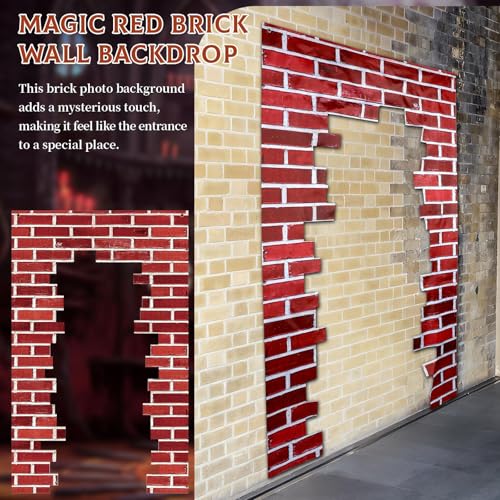 Magical Red Brick Wall Door Cover for Halloween & Parties