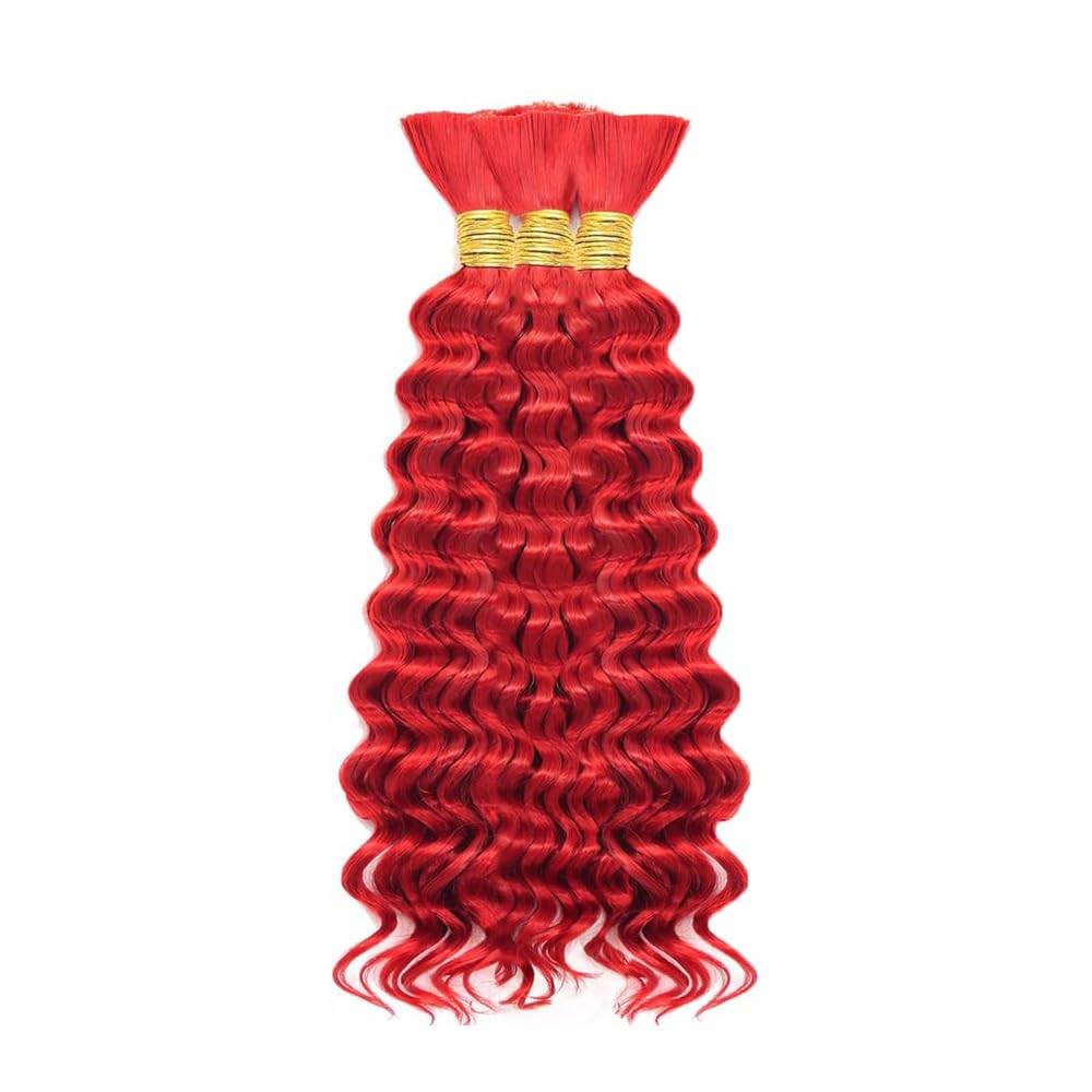 Red Human Braiding Hair for Boho Braids 150g 3 Bundles/Pack 30 30 30 Inch Curly Boho Hair for Braiding Knotless Color Red Deep Wave Bulk Bohemian