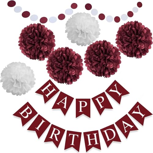 Burgundy Maroon Pom Poms & Streamers for Birthday Party Decor