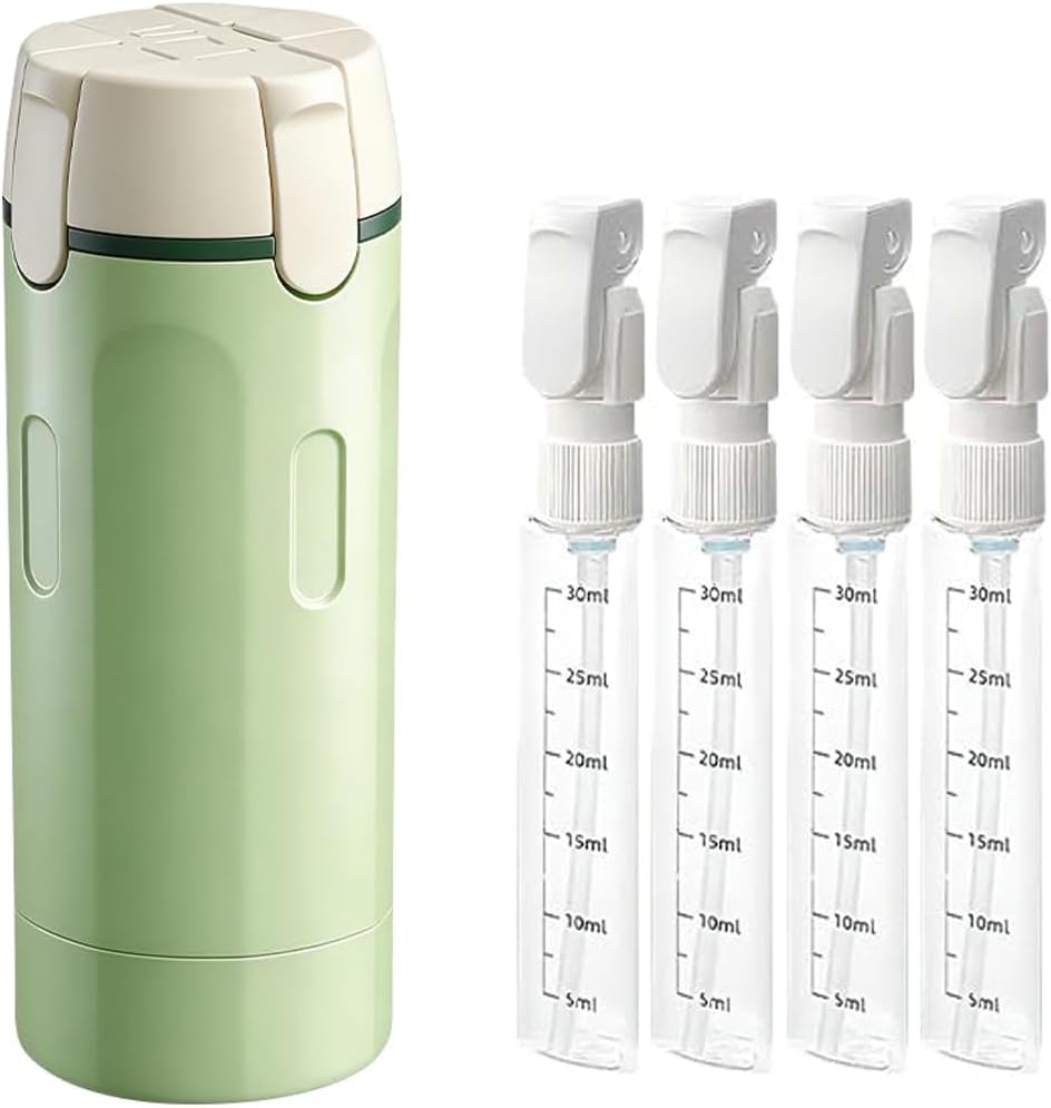 Travel Toiletry Dispenser - 4-in-1 Leak Proof Bottles with Scale & Labels | Ideal for Shampoo, Lotion, Shower Gel - White