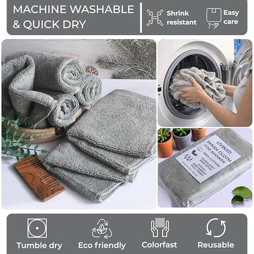 Gray 100% Cotton Extra Thick Wash Cloths - 6 Pack, 12"x12"