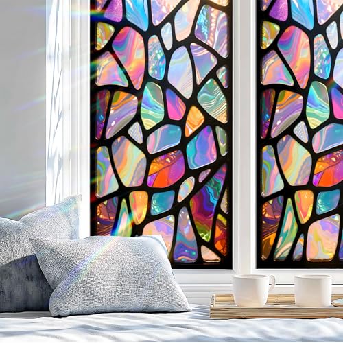 Stained Glass Window Privacy Film - Non-Adhesive Mosaic Design