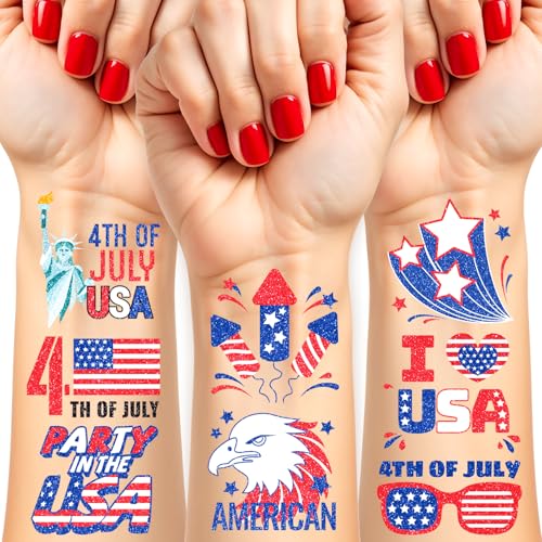 60 PCS Patriotic Temporary Tattoos 4th of July & USA Celebration Decorations