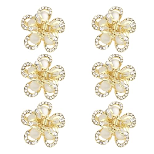 ANBALA Small Opal Rhinestone Flower Hair Clips – Pack of 6, Elegant Claw Clips for Thick & Thin Hair