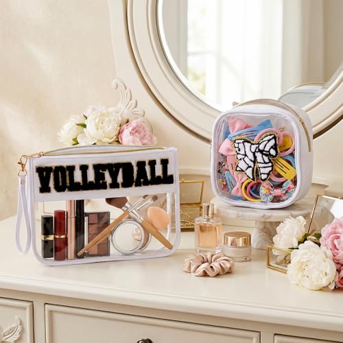 White Volleyball Cosmetic Bag Gifts - Sunnymove 2-Piece Set, Travel & Gym Storage