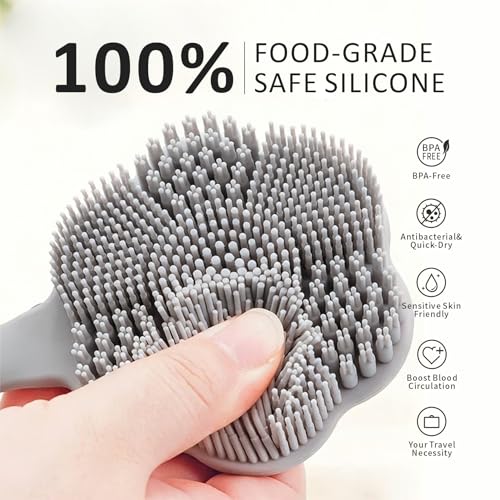 HIEERBUS 15-Inch Silicone Back Scrubber and Facial Cleansing Brush Set