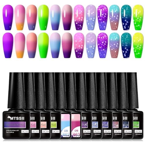 MTSSII Color Changing Gel Nail Polish Set 12 Colors with Snowflake Red – Mood Change & Snowflake Effect, Soak Off