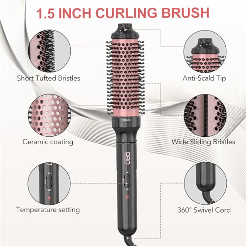 1.5 Inch Black Thermal Brush - Dual Voltage Heated Curling Brush