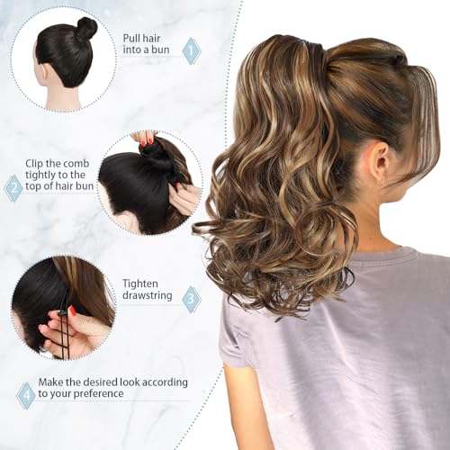 Mychanson 16 Inch Black Curly Wavy Drawstring Ponytail Extension