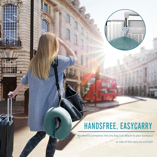 Memory Foam Travel Neck Pillow with Snap Strap - Gray Blue