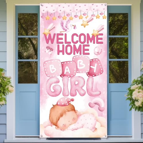 Welcome Home Baby Girl Banner - 6x3ft Pink Nursery Decor