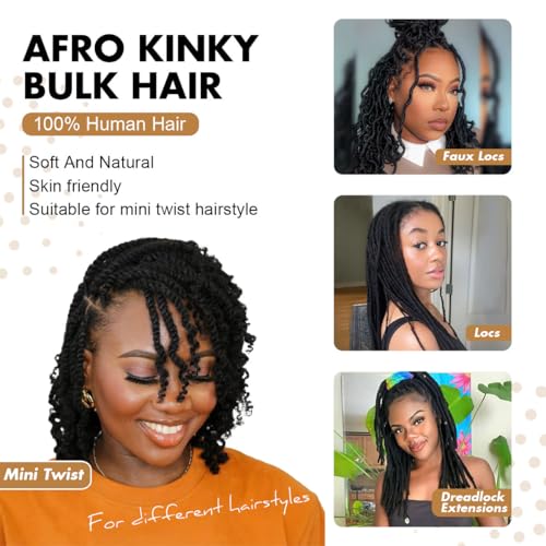 Vecago 18 Inch Afro Kinky Bulk Human Hair - Medium Brown 4C Curly Bundles for Twist & Locs